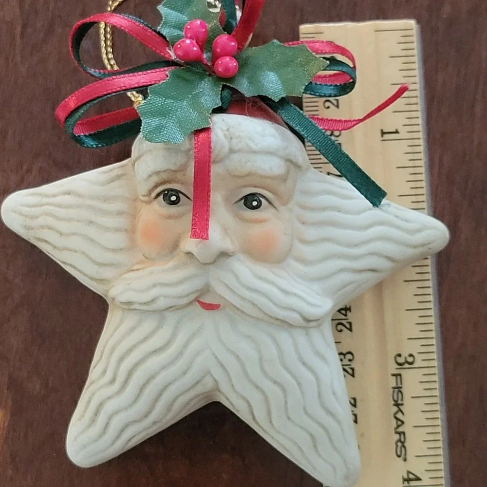 Set of‎ 4 Santa Face Christmas Ornaments w/ Star Original Box Holiday Tree Decor